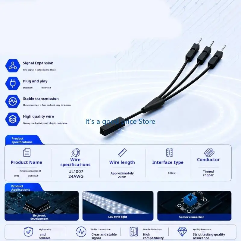 2.54Mm 1 Female to 2/3/4/5 Male Splitter 2P/3P/4P/5P Pin Splitter Adapter Cable Terminal Wire Replacement Accessories