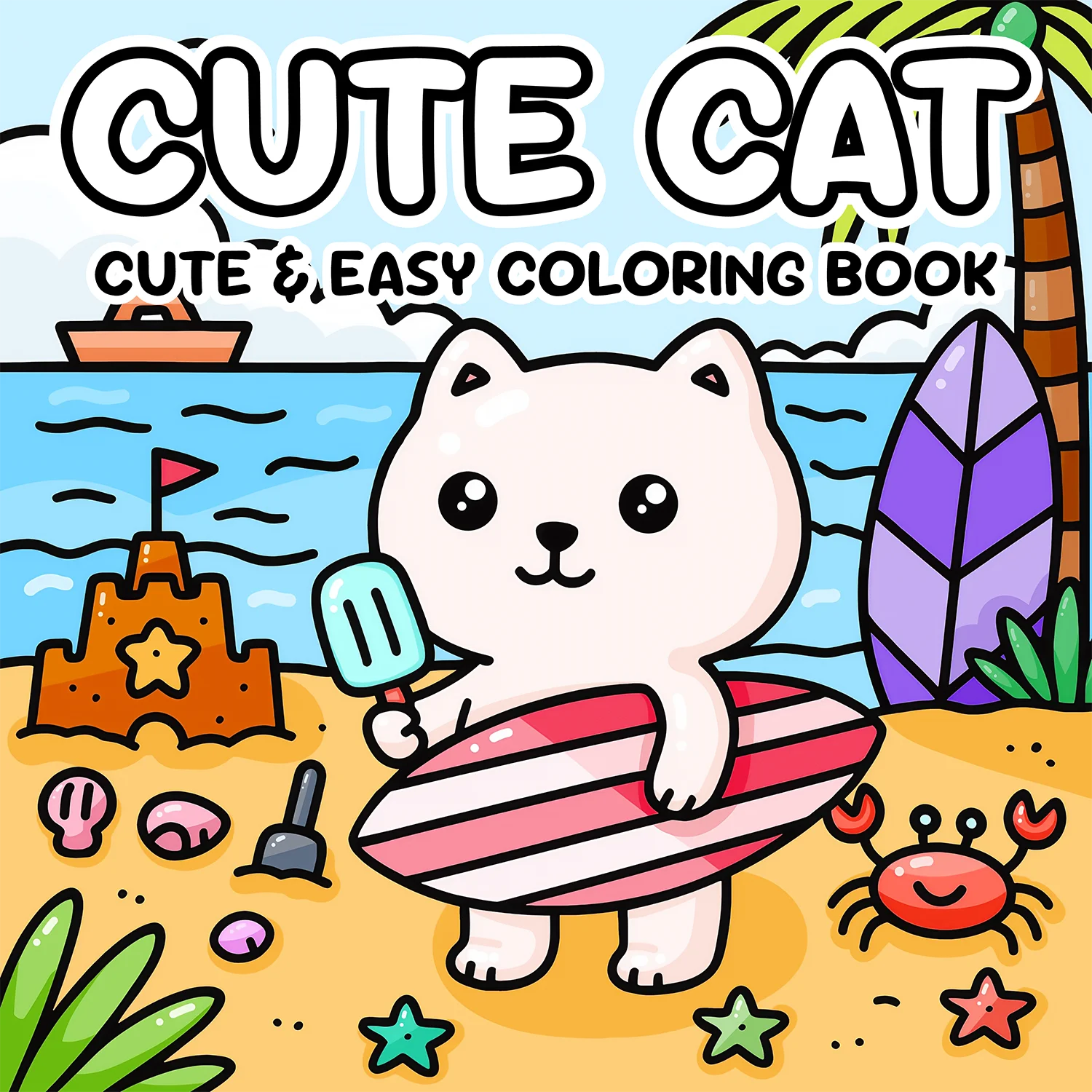 CUTE CAT Coloring Book for Adults Cute & Easy Patterns Cartoon Drawing Book Perfect Kids Creative Gift for Party and Birthday