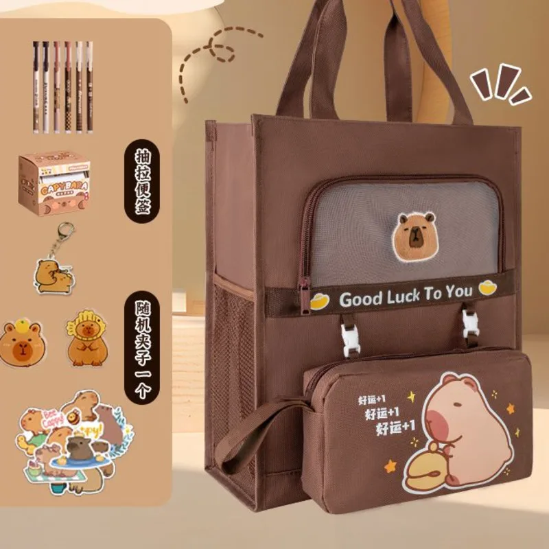 Capibala Canvas Bag 2024 Fashion Cartoon Tutorial Bag Versatile Student Tutorial Bag Multi Layered Large Capacity Unisex Handbag