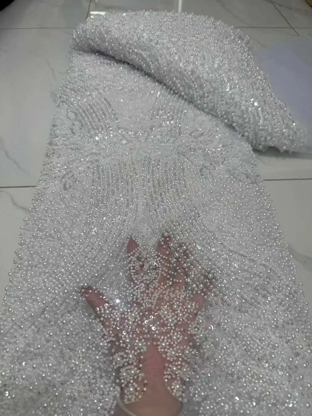 أحدث النيجيري الأفريقي 2025 فرنسا رائجة البيع تول أقمشة الدانتيل مع الخرز الترتر الراقية للعروس حفل زفاف خياطة فساتين