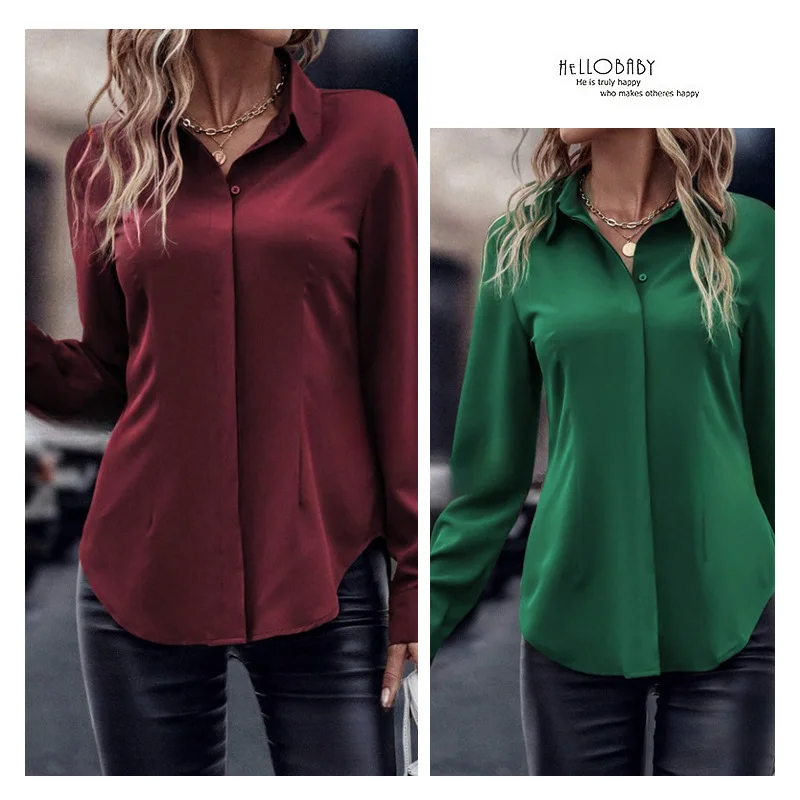 

Button-down Women's Shirt Double Door Tube Satin Lapel Long Sleeve Top Commuting Style Slim Cardigan New Women's Fashion