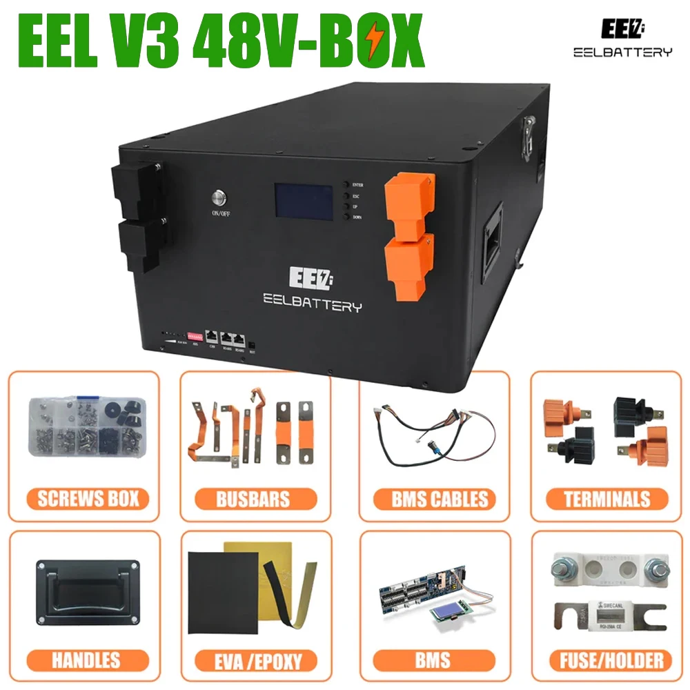 EEL 230Ah Battery Box V3 280Ah LiFePO4 16S 48V 200A DIY Solar Batteries Case With Fuse Stackable Camping Power Bank Server Rack