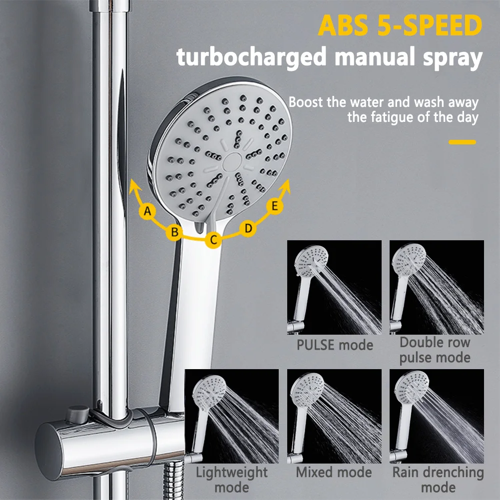 Set sistem pancuran genggam 360 °, alat mandi pancuran air hujan Overhead 5 Gear semprotan mandi tekanan tinggi serbaguna