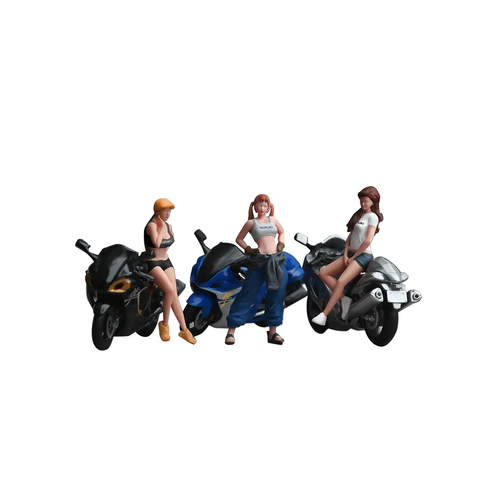 Altro Art 1:64 Set di bambole da moto modello in resina, ragazza da moto per esposizione, collezione e regalo