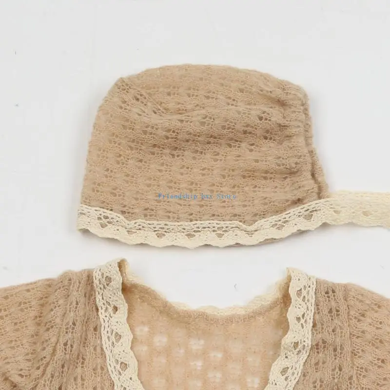 F1CB قطعتان من دعامات التصوير الفوتوغرافي للرضع مع قبعة عمامة محبوكة لاستحمام الطفل #4