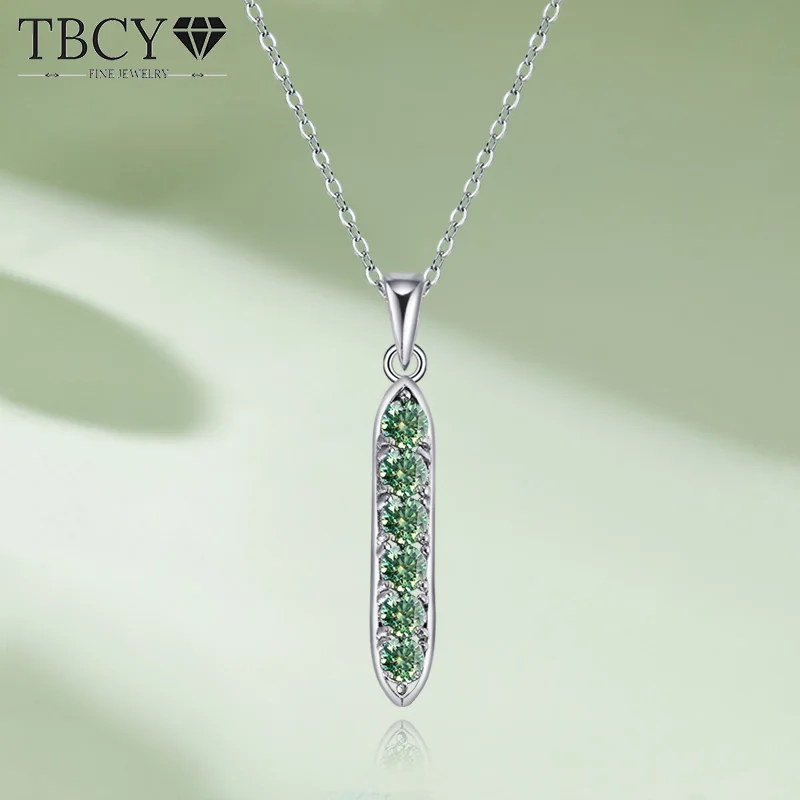 TBCYD 3MM 1.8CT Green Moissanite Diamond Strip Pendant Necklace For Women 925 Sterling Silver Original Design Neck Chain Jewelry