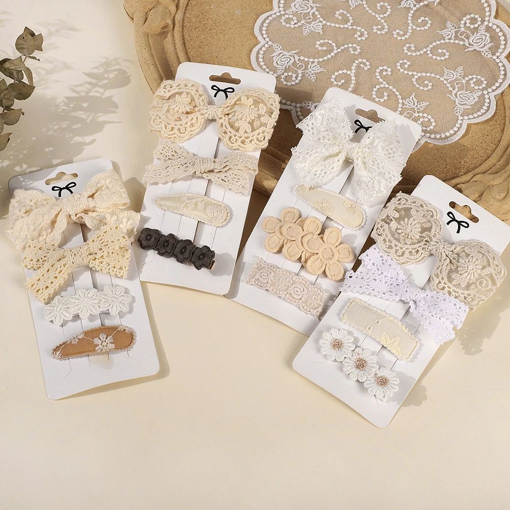 Barrettes à fleurs en dentelle pour enfants, épingles à cheveux blanches pour nouveau-né, nœud en tissu, accessoires pour cheveux de princesse,