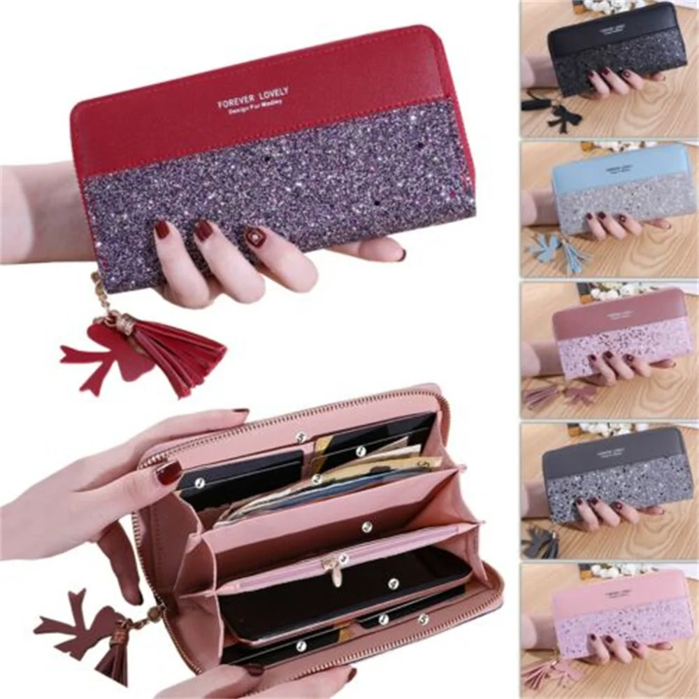 

High Quality Women Glitter Wallet Rfid Anti-Theft Leather Wallets Long Zipper Large Ladies Clutch Bag Female Purse Card Holder