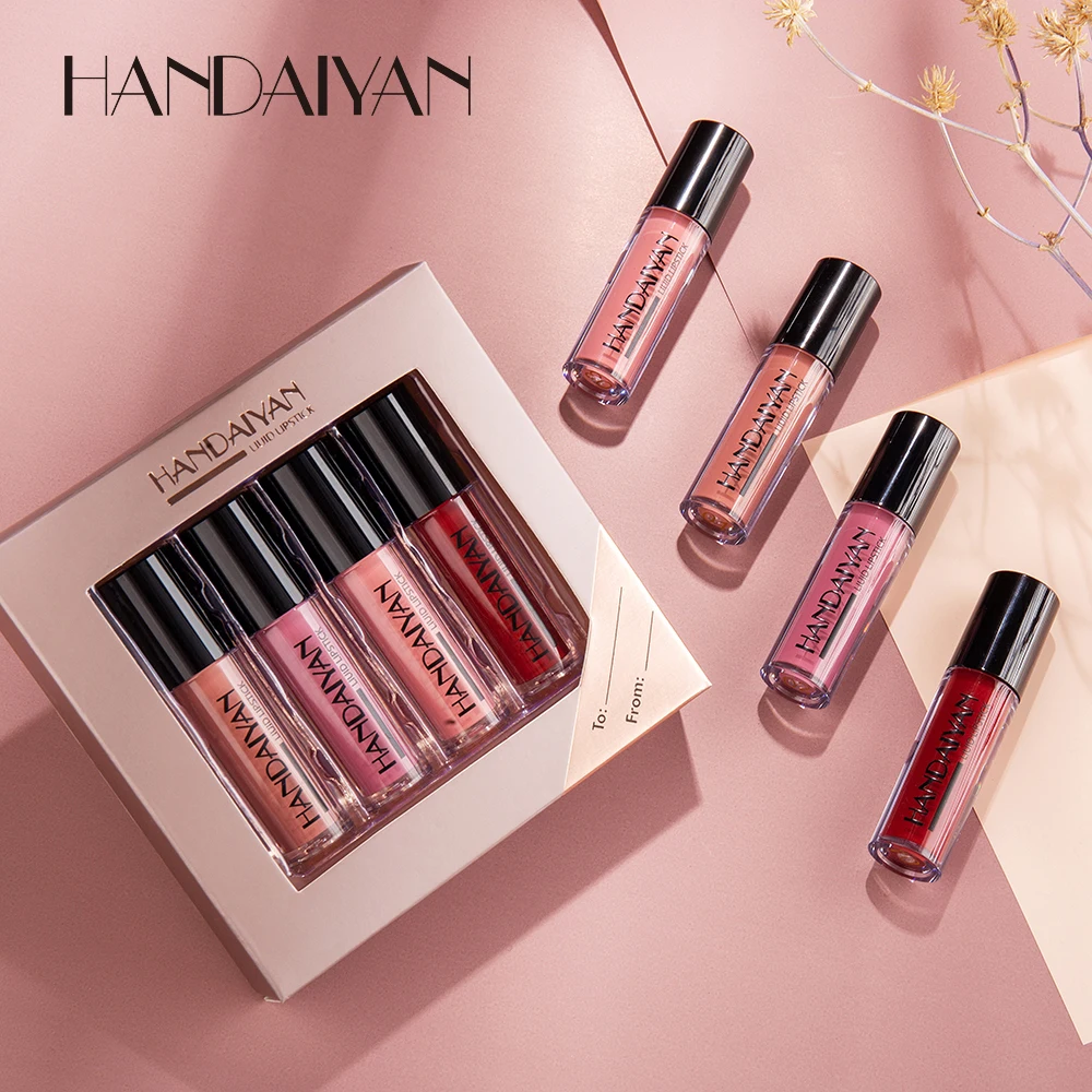 HANDAIYAN 4 Farben/box Matt Flüssigen Lippenstift Kit Frauen Make-Up Set Matt Lippenstift Lippen Make-up Kosmetik Farbton Lip glanz Wasserdicht