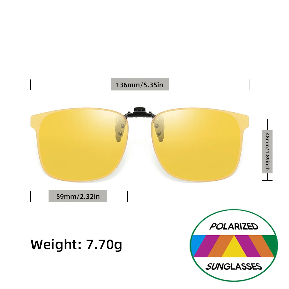 Blendfreie Nachtsicht-Clip-on-Brille, gelbe polarisierte Gläser für sicheres Fahren, universelles hochklappbares Design für Korrektionsbrillen – Detail 4