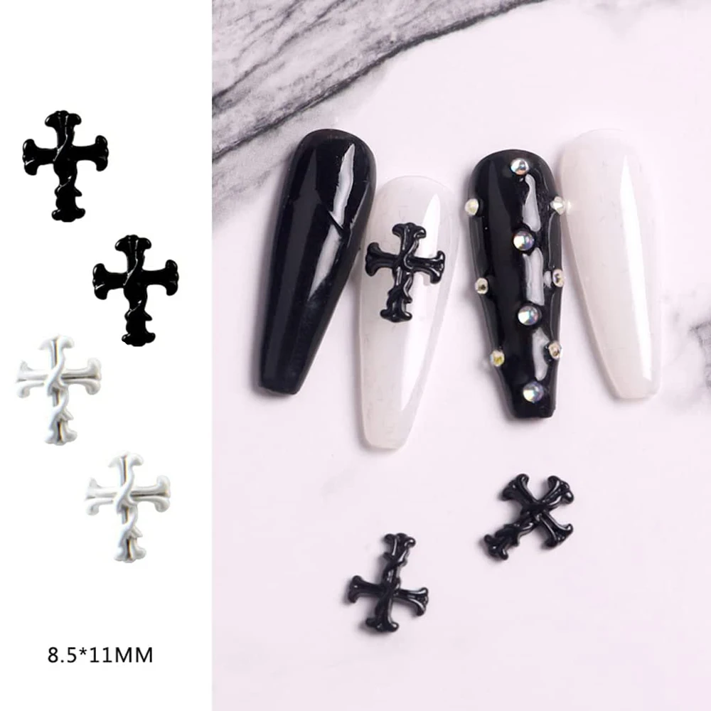 50Pcs Nail Crosses Mixed Alloy Charms Black Punk Gems, Nail Decoration Jewels Pink Metal Parts Accessories Manicure For Salon