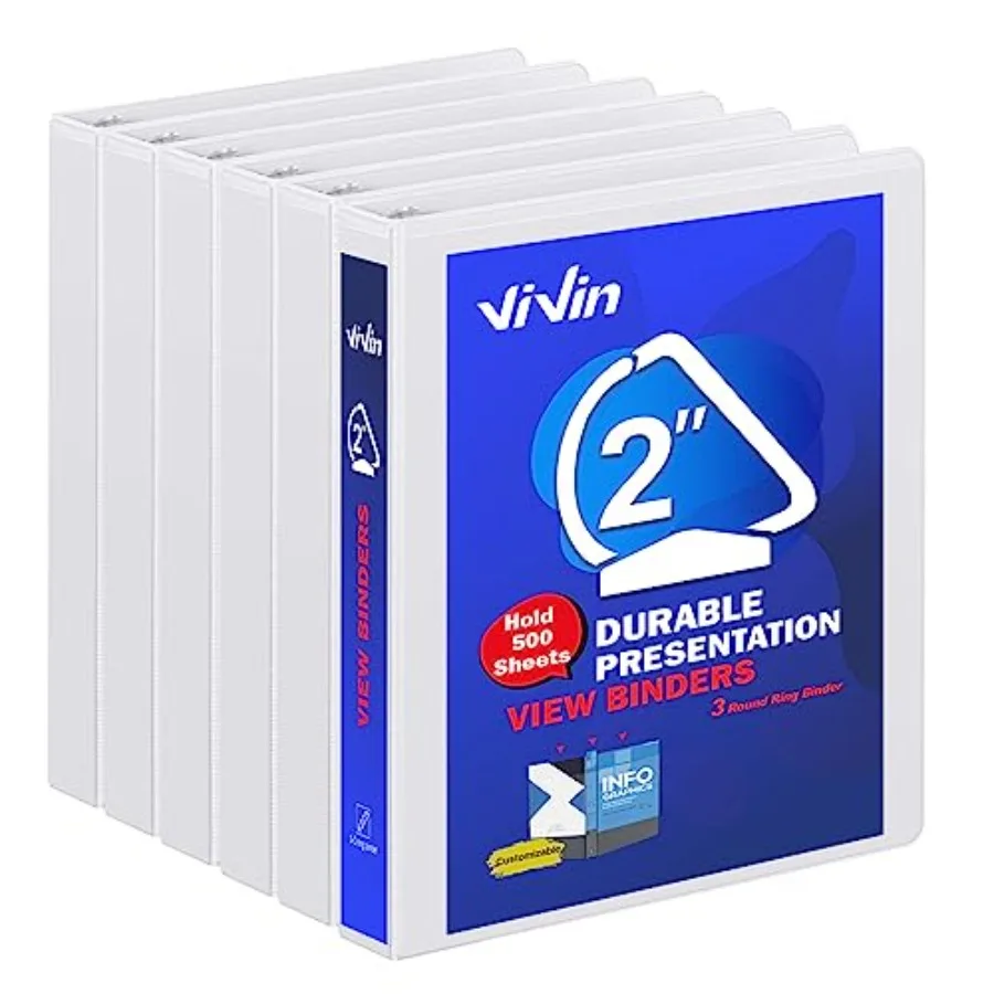 

3 Ring Binder Sturdy "-Slant D Ring Binder with Interior Pockets Clear View Cover PVC-Free Fits 500 Sheets of US Letter Size Pa