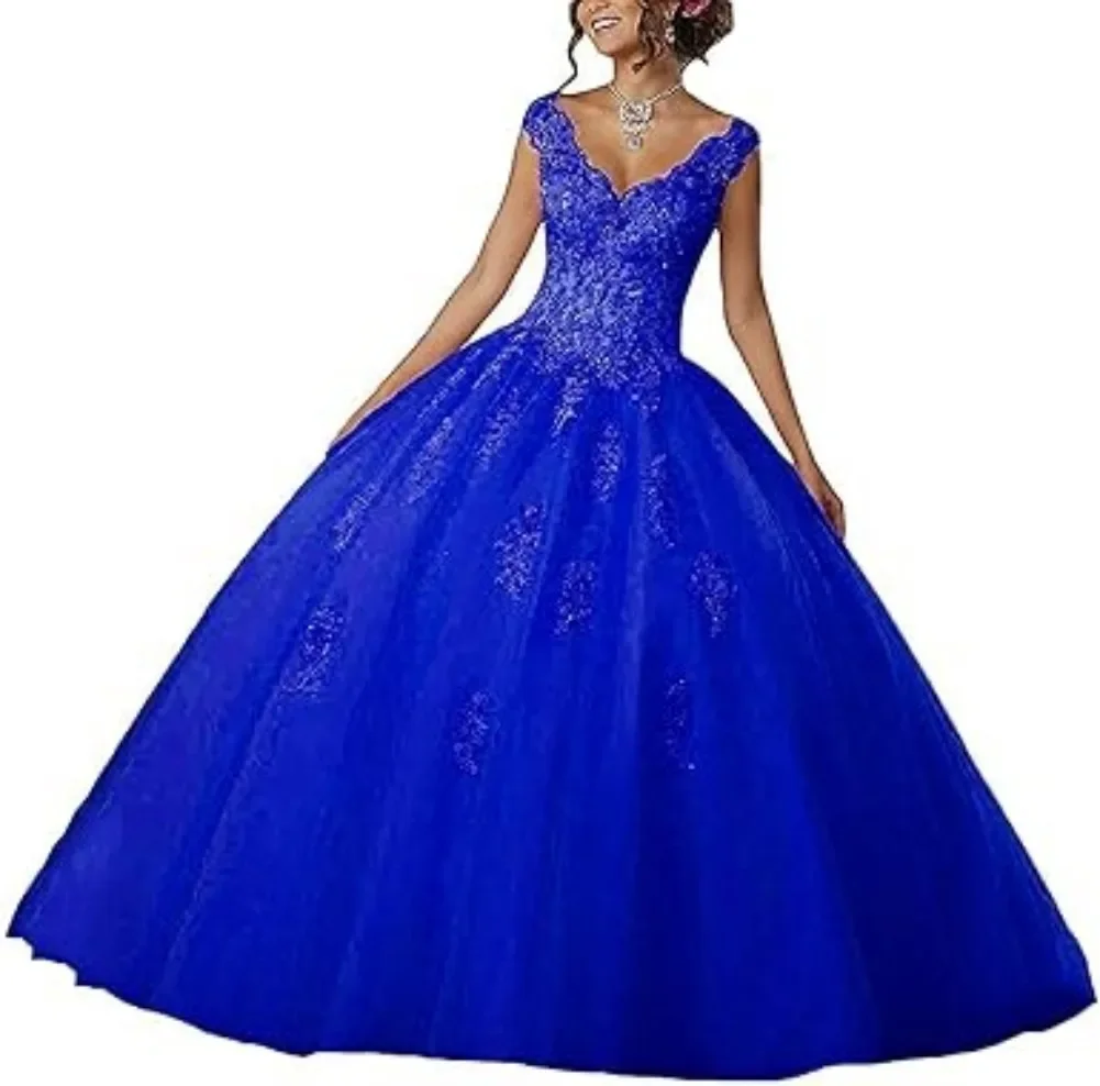 CLcaojun Women's V-Neck Beading Lace Quinceanera Dresses Sweet 16 Appliques Prom Ball Gown Customized