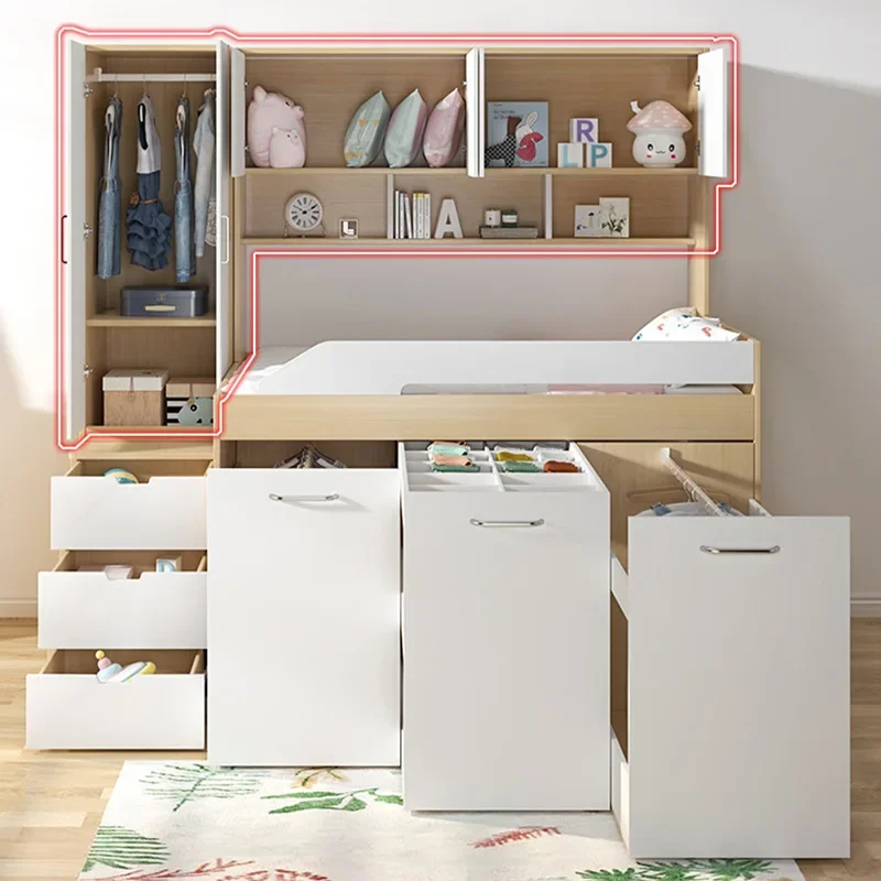 Children's integrated half-height bed small apartment multi-functional children's room with wardrobe combination