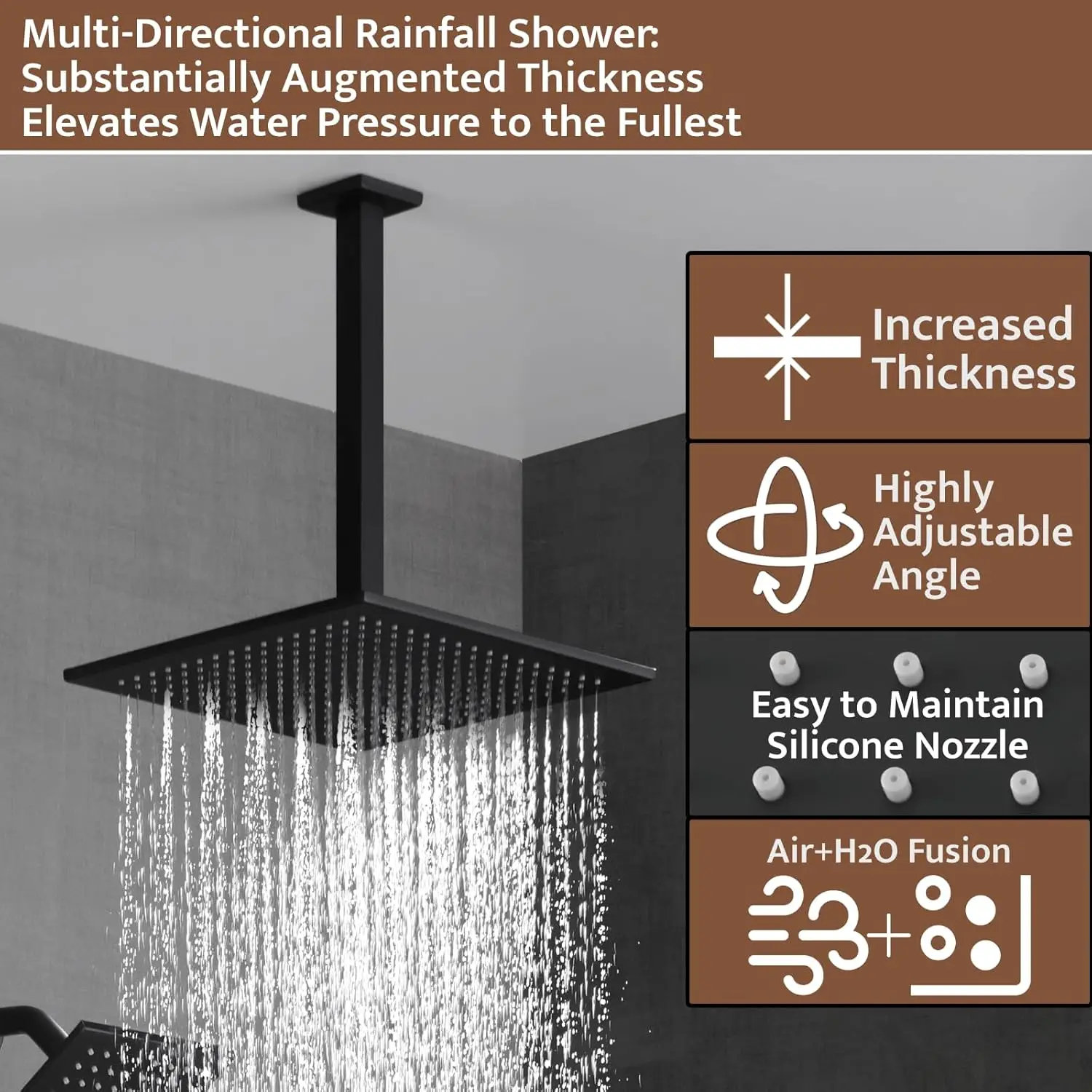 Shower System Matte Black Wall Mount Shower Faucet Set With 10 Inch Shower Head, Push Button Diverter Shower Fixtures With 3 In