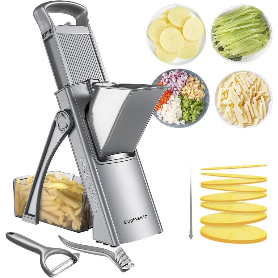 

Upgrade Safe Mandoline Slicer for Kitchen with Adjustable Cutting Thickness Perfect for Slicing Potatoes Vegetables Onions and