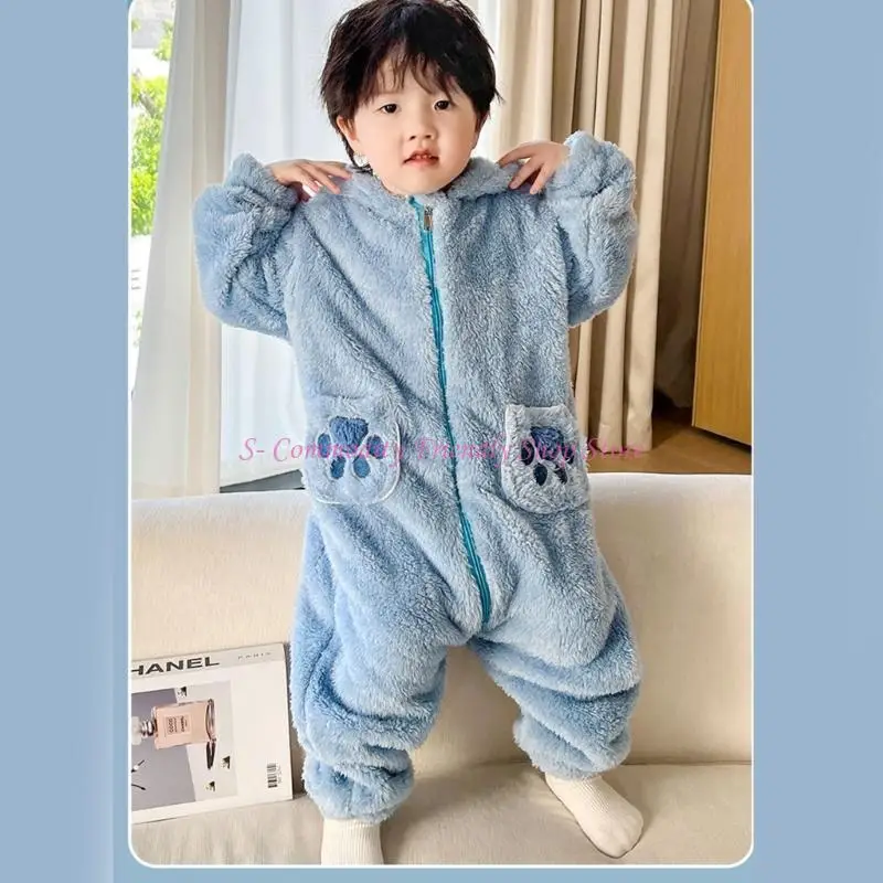 85AE Cartoon Baby Sleeping Bag Hooded Wearable Flannel Clothes Home Wear Sleepwear