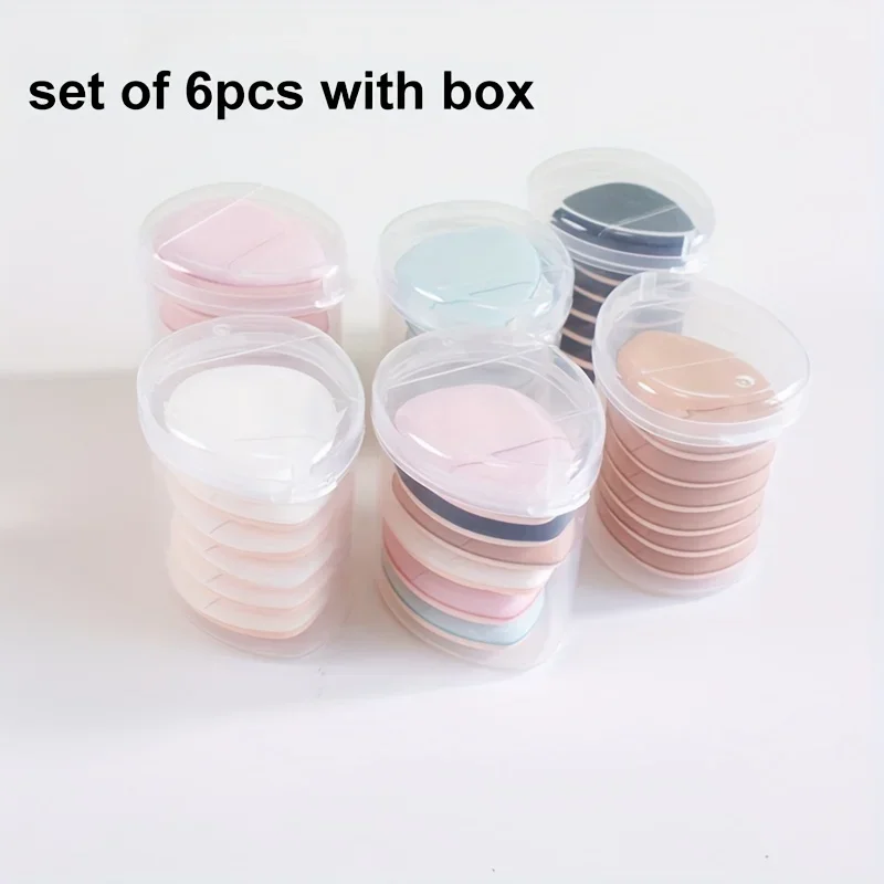 6 pçs mini puff de dedo com caixa esponja de maquiagem conjunto com recipiente puff de maquiagem pequeno mini pó puff creme puff ferramentas de maquiagem