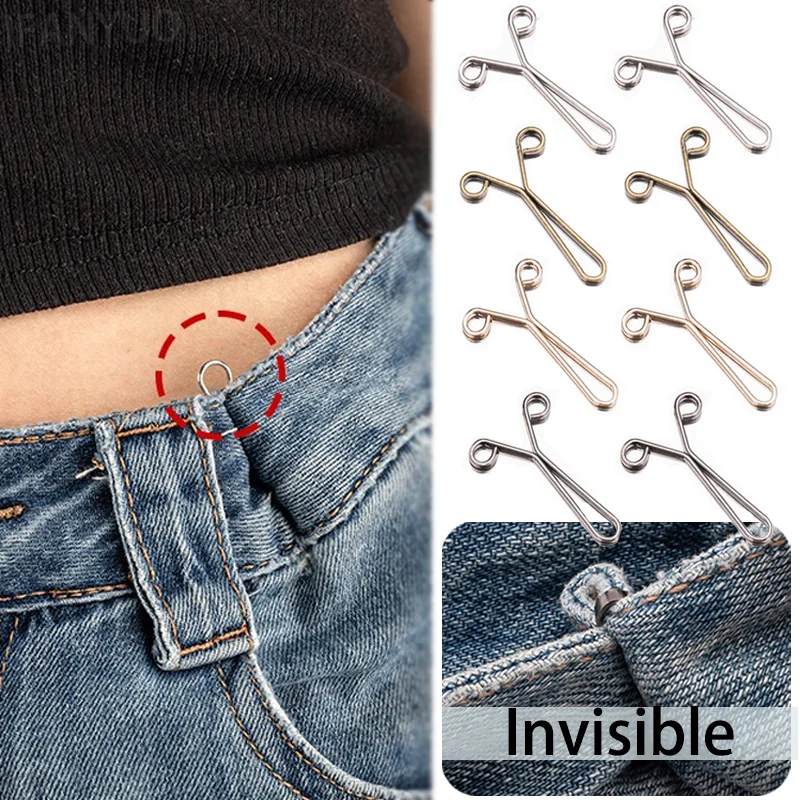 U-shaped Tighten Waist Buttons Adjustable Alloy Jeans Buckle No Trace Detachable Pants Clips Seamless Button Easy To Use 1/5Pcs