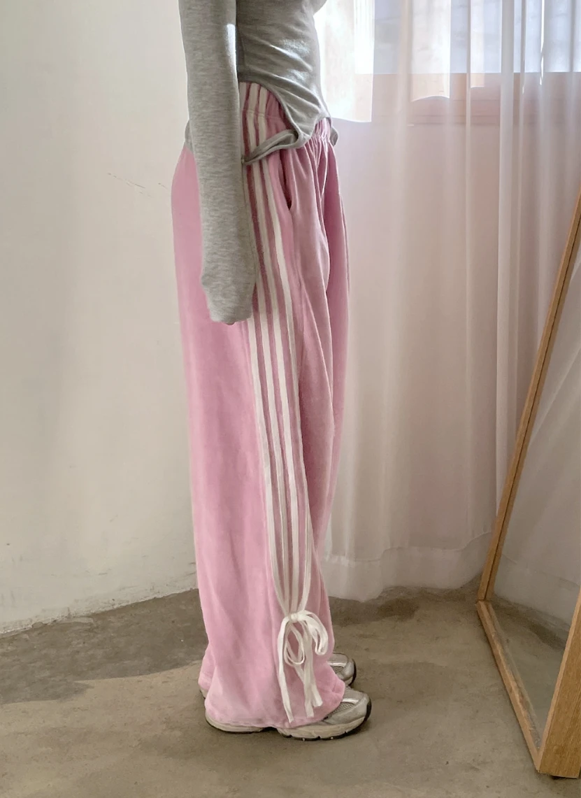 Pantaloni a gamba larga con nodo a cintura in tessuto di velluto a vita alta Pantaloni lunghi Pantaloni casual da donna drappeggiati e vestibilità comoda