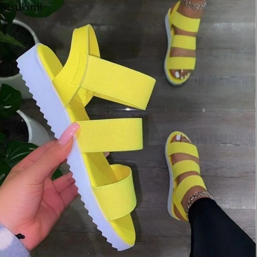 

New 2025 Summer Women's Sandals Yellow Flat Heel Open Toe Shoe for Women Outdoor Sport Beach Casual Sandals Flats Ladies Shoes