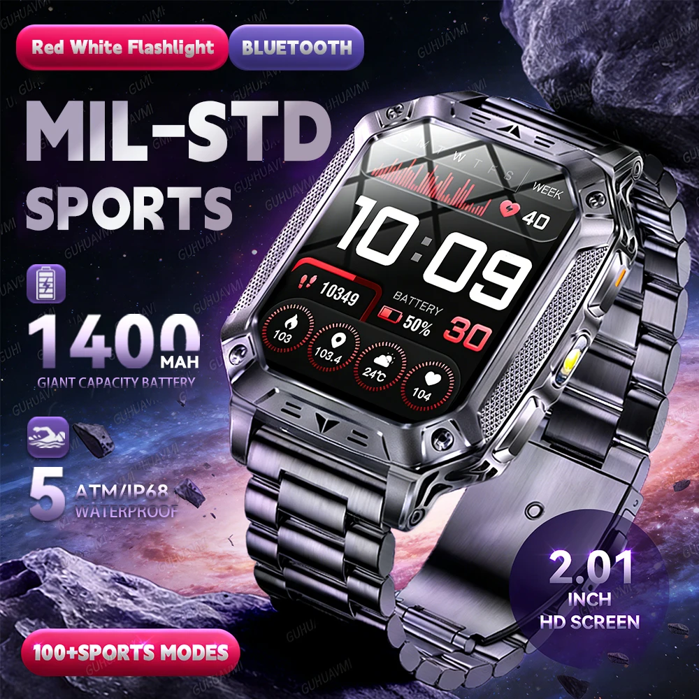 

NEW Outdoor fitness Sports Smart Watch 2.01 Inch AMOLED Screen Bluetooth Call IP68 Waterproof Man Compass GPS Smart Watches 2026