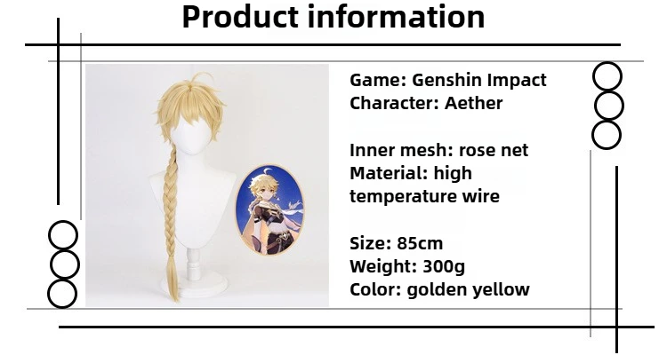 Aether cosplay perucas jogo genshin impacto vestir-se perucas homem mulher amarelo longo trança cabelo sintético acessórios de fantasia de halloween