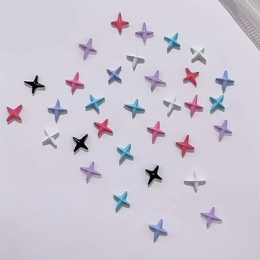 10pcs Alloy Star Cross Nail Charms 3D Color Star Rhinestones Nail Art Decorations Supplies DIY Shiny Macaroon Nail Accessories