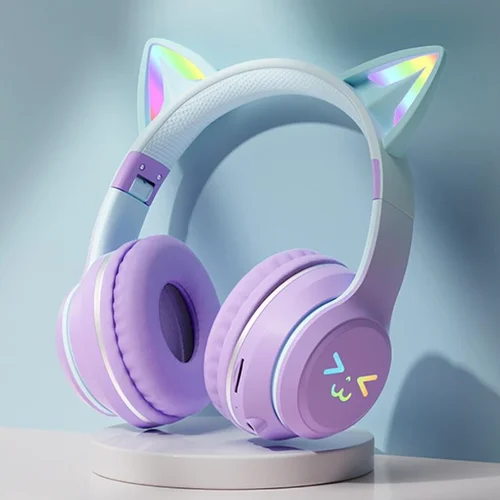 Auriculares inalámbricos con orejas de gato RGB, audífonos luminosos con Bluetooth, micrófono, llamada de chica, reducción de ruido, Hifi, manos libres, venta