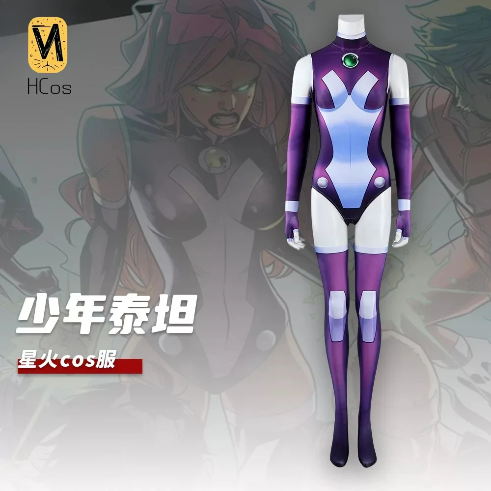手作りコスプレ衣装-ティーン・タイタンズ-スターファイア-コスプレ衣装-女性用スパンデックスボディスーツ-ハロウィンパーティー用-hcos