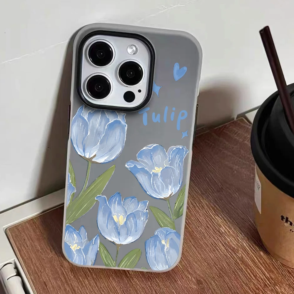 Für iPhone 17 15 16 14 Pro Max Hülle Plus Blaue Tulpenblumen INS Cover Für iPhone 13 11 12 ProMax XS XR 8 Plus Bonbonfarbene Hüllen – Detail 6