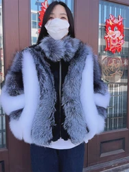 Real Silver Fox Fur Jacket for Women, Plus Size, Long Sleeves, Natural Red Fox Coat with Collar, Luxury Female