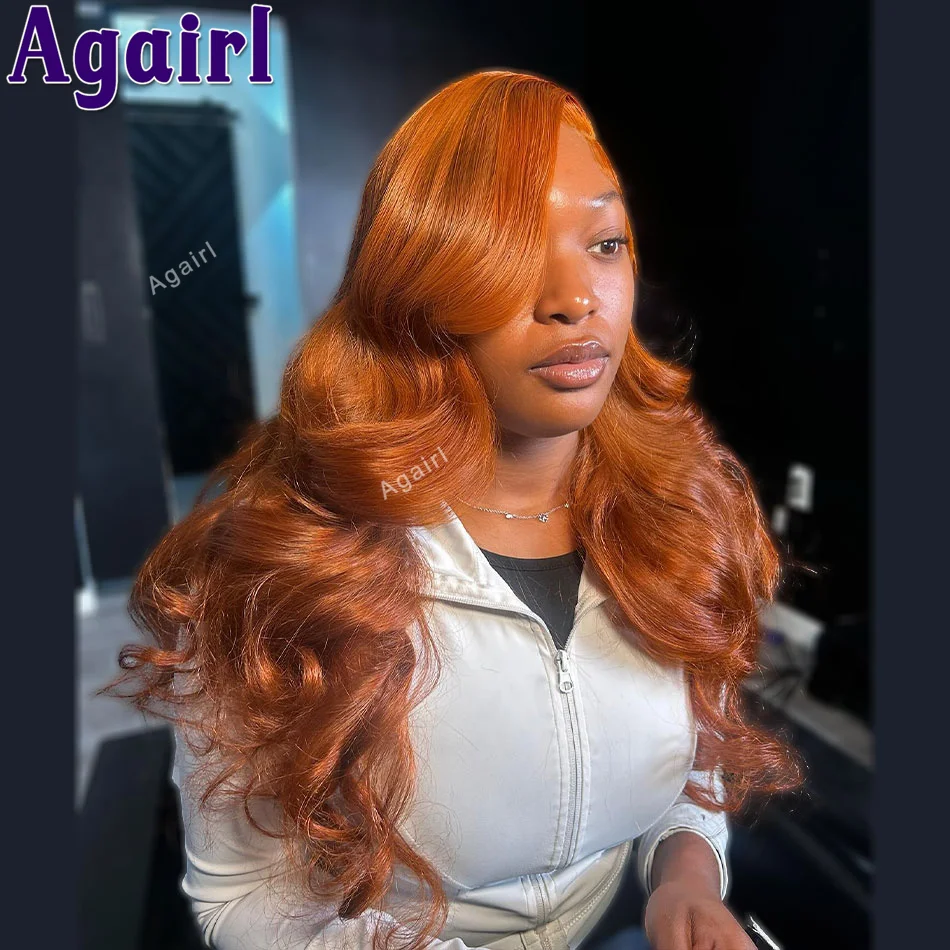 Destaque laranja marrom 13x6 13x4 renda transparente frontal perucas de cabelo humano gengibre laranja 30 32 Polegada peruca dianteira do laço onda do corpo 200%