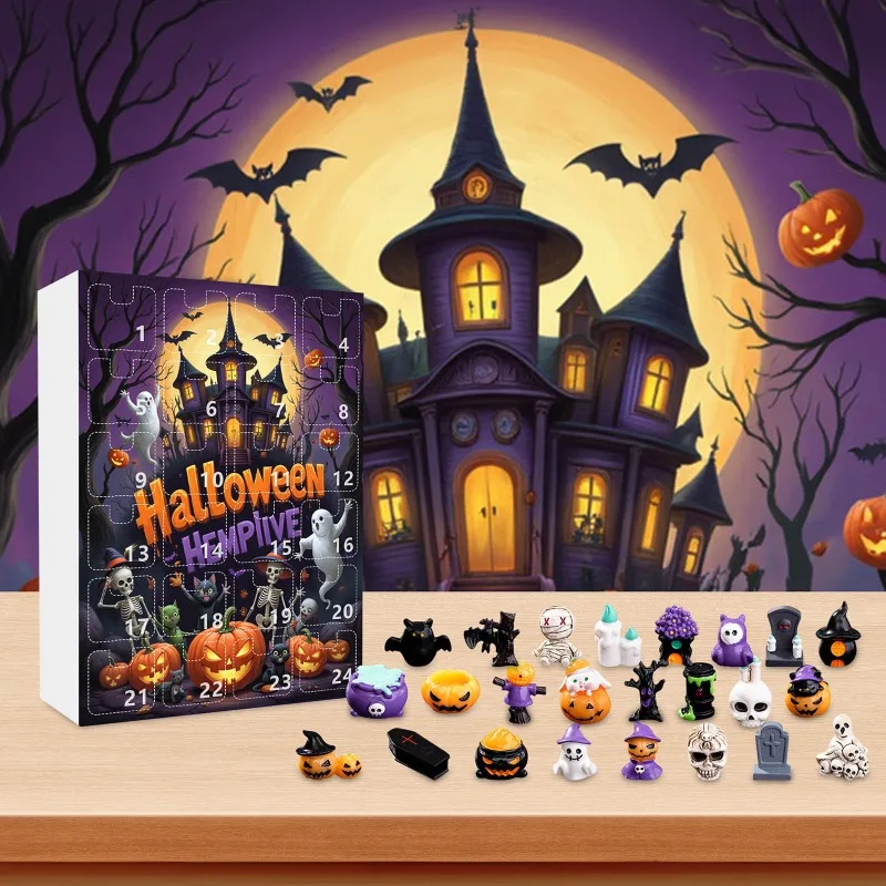 24 stks Blind Box Set voor Kinderen Halloween Countdown Adventskalender 24 Verrassingsdoos Figuren Halloween Party Decor Hars Standbeelden