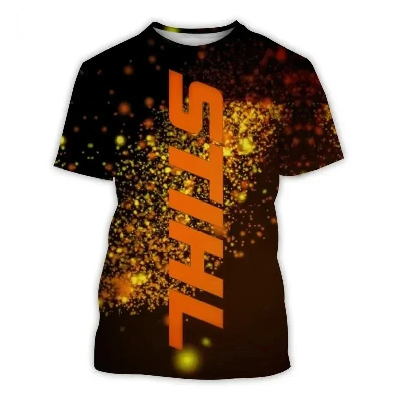 

Men's chain saw logging machine 3D printed T-shirt, outdoor sports quick drying clothing, loose neckline, boy's style, summer
