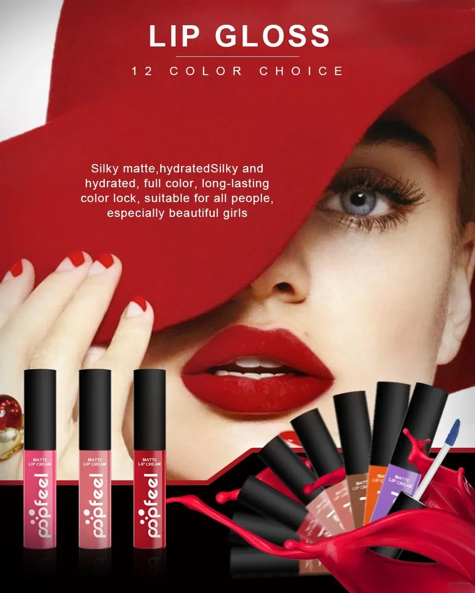 

Best-Selling Popfeel Non-Stick Cups Matte Liquid Lipsticks Lip Gloss Make Up Non-Sticky Kiss Ink Duo Lipstick Lip Glaze Cosmetic