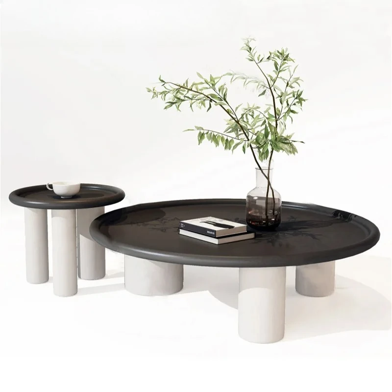 Piano Painted Round Solid Wood Coffee Table Modern Simple Stainless Steel Tea Table Telescopic