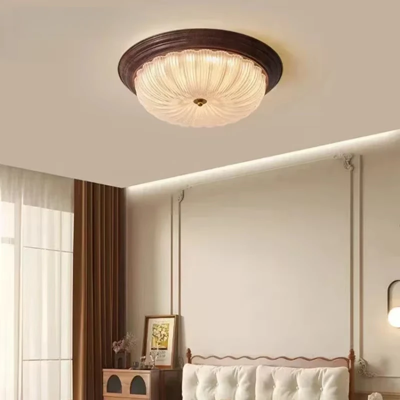 SANDYHA Retro Ceiling Light Glass Pattern Iron LED Hanging Lamp for Living Room Bedroom Dining Table Home Decor Lighting Fixture