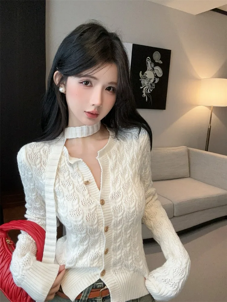 

Korean Style Slim Fit Knitted V-Neck Lace Long Sleeve Sweater Set Women Winter Fashion Casual Commute Thickened Short Coat