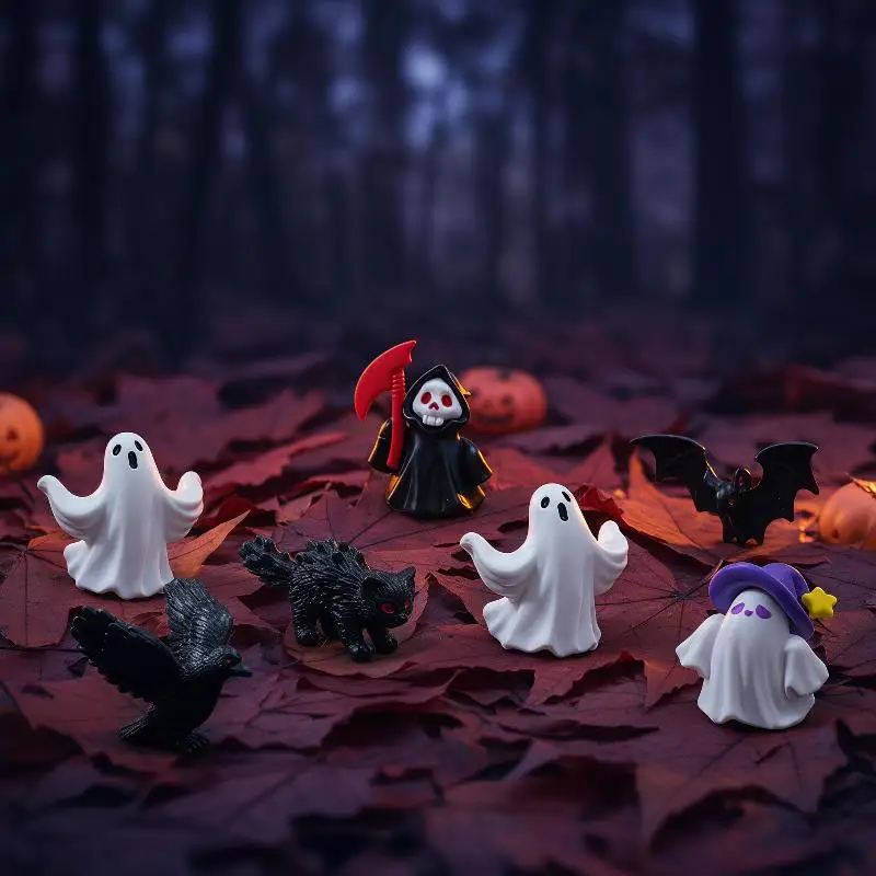 6Pcs Realistic Halloween Skull Figurines Mini Resin Pumpkin Devil Skeleton Ornaments for Garden Patio Halloween Decor
