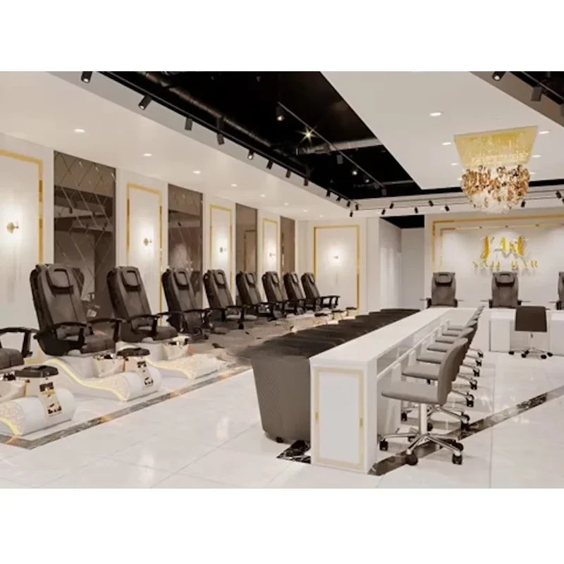 Customize Nail Station Furniture Professional Double Manicure Table and Chair Set with Extractor