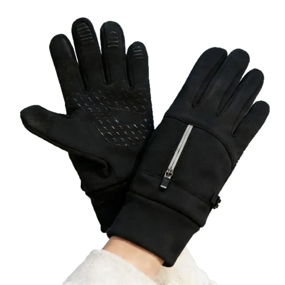 Polyester Winter Cycling Gloves M, L, XL Medium-thick Thermal Full Finger Gloves Wrist Zipper Black Zipper Winter Gloves Cycling