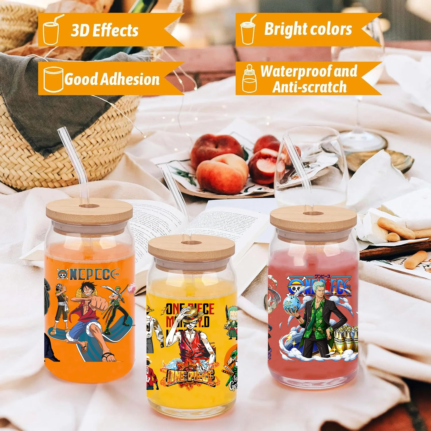Japanese anime character peel waterproof DIY Decals 3D transfers uvdtf crystal stickers 16oz uv dtf cup wraps for Libbey Glasses