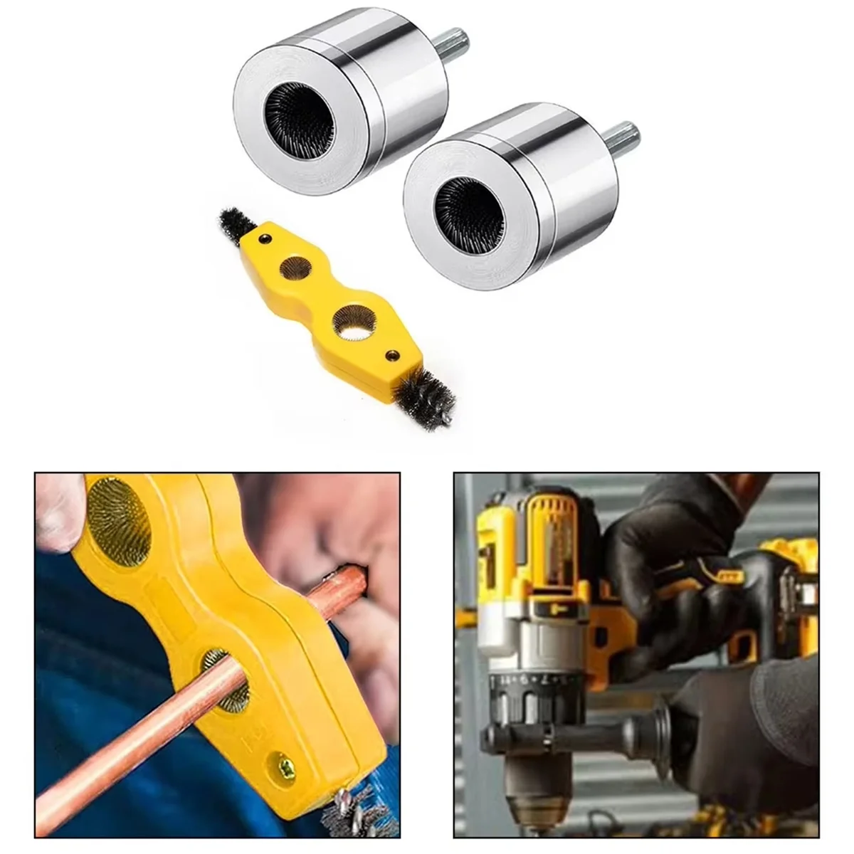 

AA98 Copper Pipe Cleaner with 4in1 Battery Brush Dual for Drill Plumbing Cleaning Tube Battery Brush Accessories Package 2