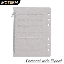Moterm Zipper Flyleaf for Personal Wide Size Ring Planner Genuine Pebbled Grain Leather Divider Storage Bag Notebook Accessory