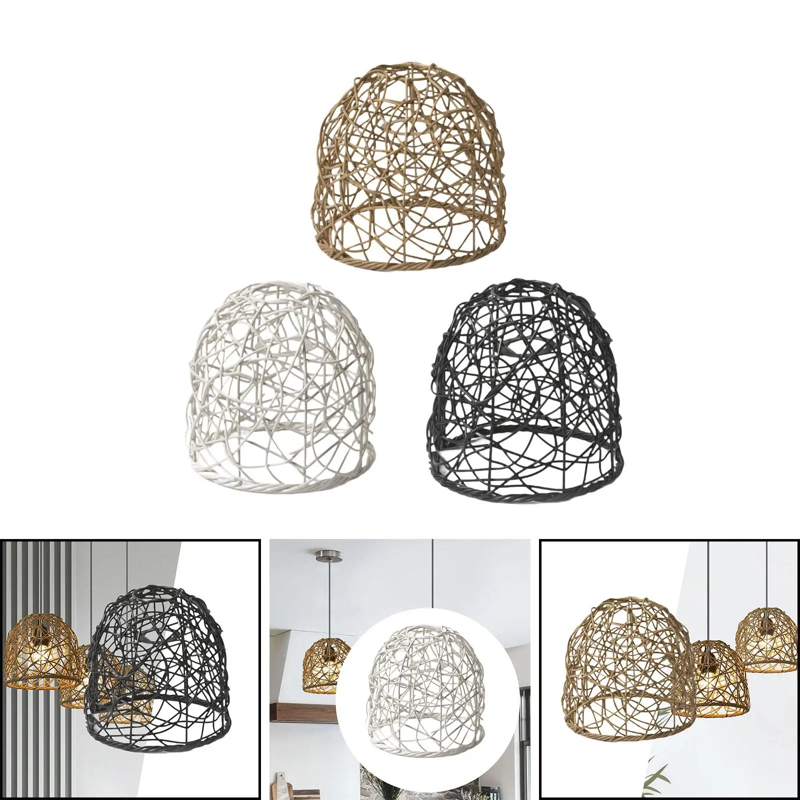 Woven Lampshade Rustic Pendant Lamp Shade Hand Crafted Lamp Cover Light Fixture for Home Bedroom Cafe Living Room Teahouse