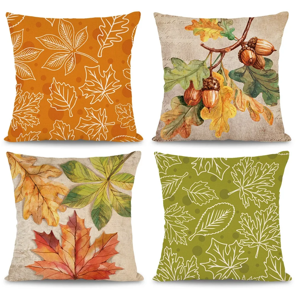 

Autumn Maple Leaf Decoration Pillow Cover Maple Leaf Orange Blue Polka Dot Design Autumn Thanksgiving Cushion Cover Room Decor