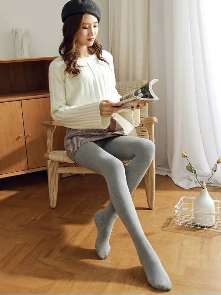 Meia-calça térmica de pelúcia monocromática para mulheres, veludo mais quente, legging de pelúcia grossa, feminina e estudantil, moda outono e inverno