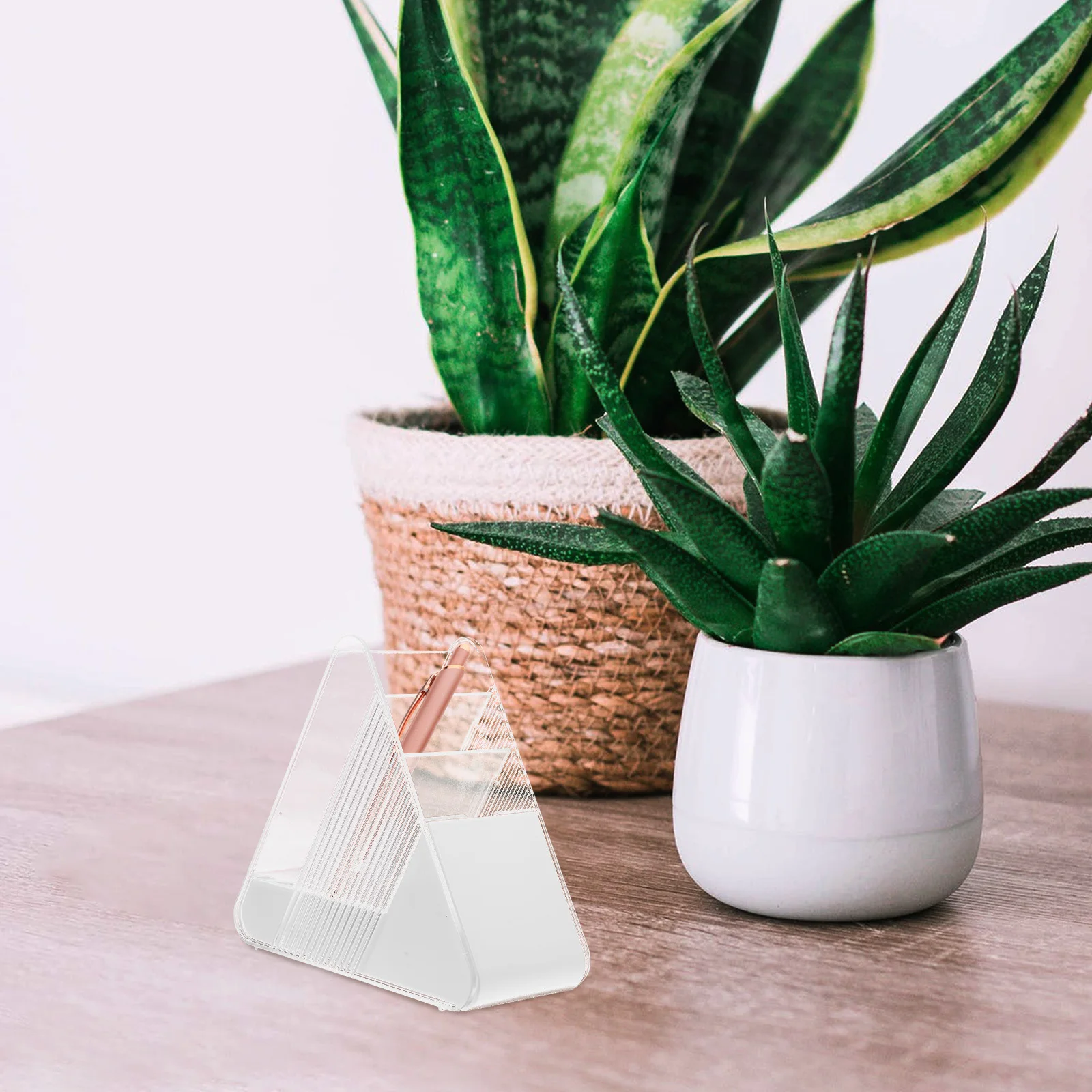 

Triangle Multi-Function Pen Holder Plastic White Desktop Pencil Organizer Pencil Container Makeup Brush Cup Eyeglasses Holder