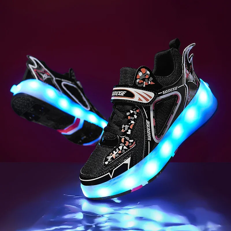 Zapatos informales para niños con ruedas desmontables LED, patines, zapatos deportivos ligeros y cómodos resistentes al desgaste para niños